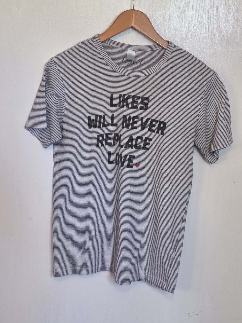 The Light Graphic 'Likes Will Never Replace Love' Stripe Crew Neck T-Shirt